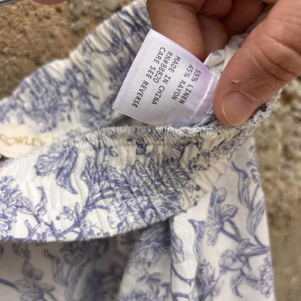 Womens Tiered Cottage Linen Maxi Skirt XL Blue Floral Prairie Garden Boho - Picture 3 of 7